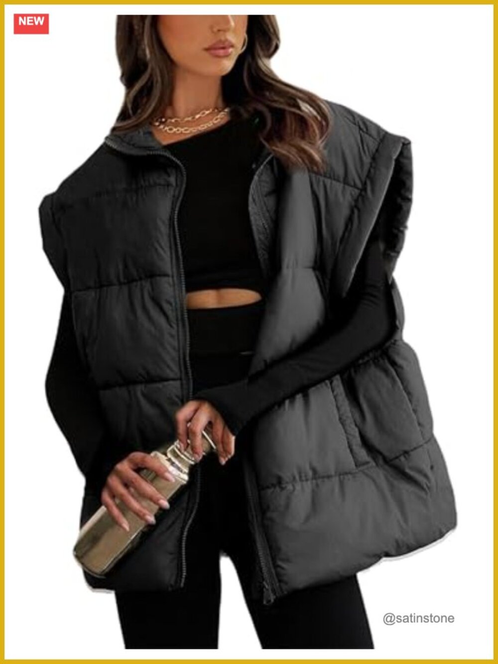 Oversized Puffer Vest Winter Quilted Stand Collar Padded Gilet Sleeveless Puffy - Picture 1 of 6